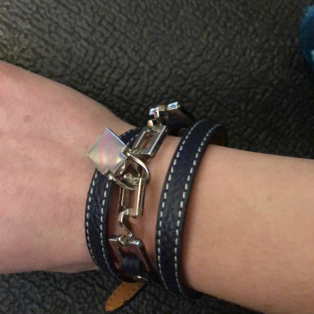 Navy leather band wrap bracelet